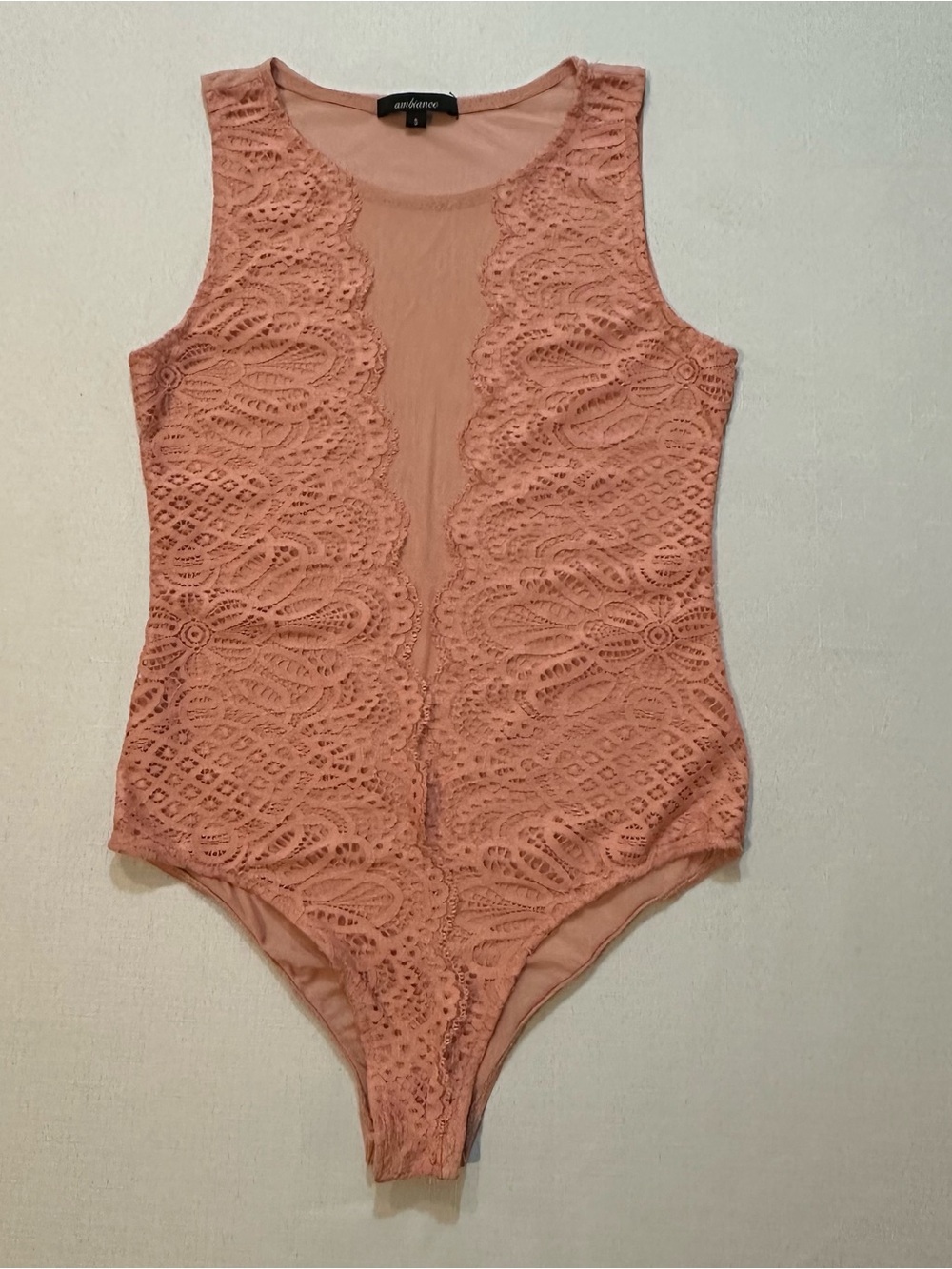 Ambiance Pink Lace Mesh Bodysuit Size Small